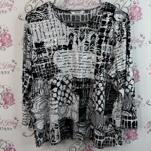 TanJay long sleeve, shiny silver Black and Gray Abstract Long Sleeve Top